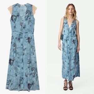 Zadig & Voltaire x Sophie Hallette Rolanys Silk Dressing Glacier Blue Sz Medium
